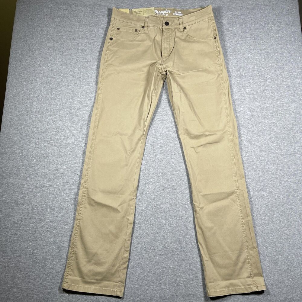 Wrangler Retro Chino Pants Mens 33x34 Beige Slim Straight Stretch Workwear